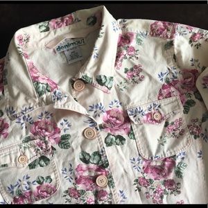 denim 24/7 Woman’s floral button up jacket.